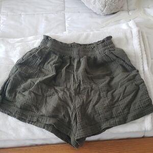 aerie Olive High-Waist Textured Drawstring Shorts